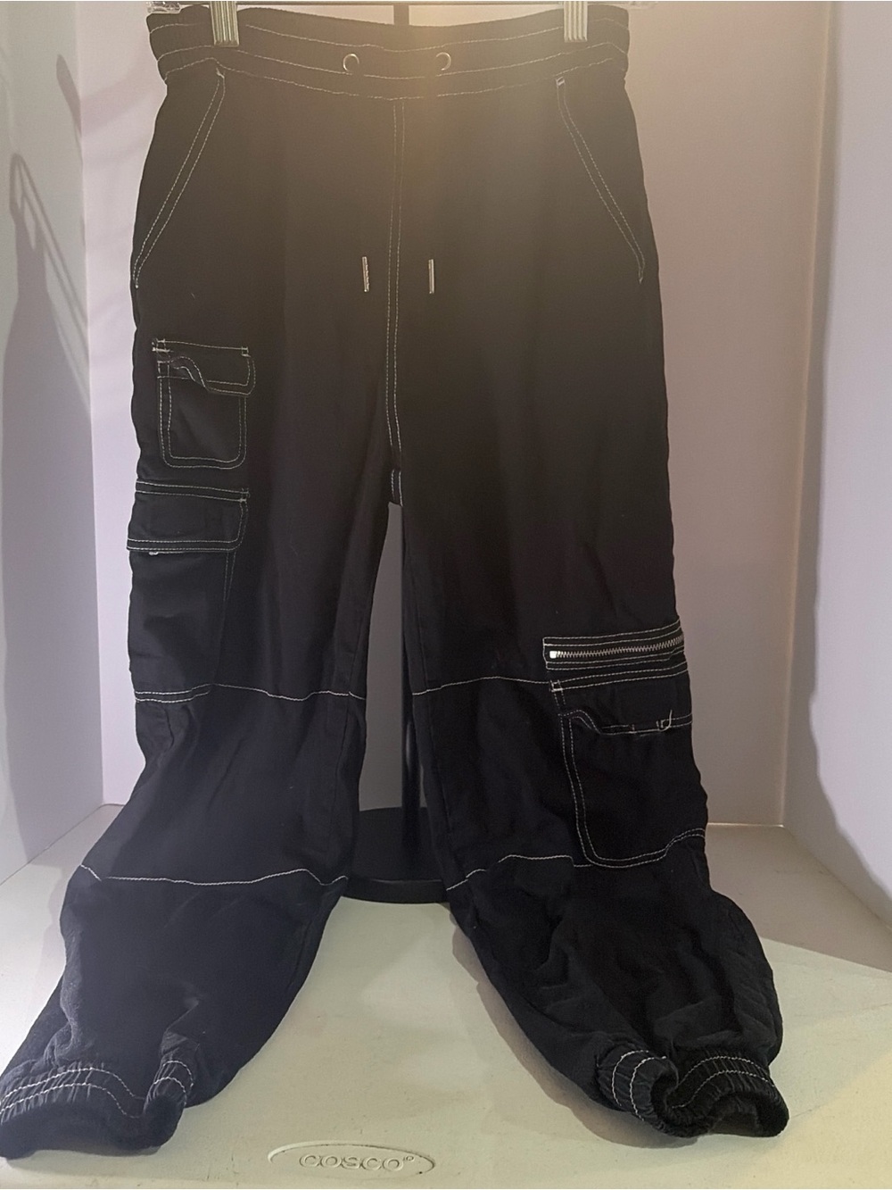 Hot Topic Black Cargo Pants with White Contrast Stitching